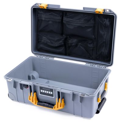 Pelican Air 1535 Carry-on Case by ColorCase - Silver - Medium Size Waterproof Case with Mesh Lid Organizer Only - Yellow Handles & Latches