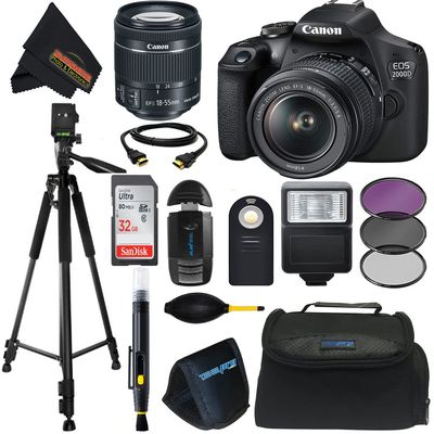 Canon EOS 2000D (Rebel T7) DSLR Camera wCanon EF-S 18-55mm F3.5-5.6 III Lens and Sunshine Photo Professional Accessories Bundle (Renewed)