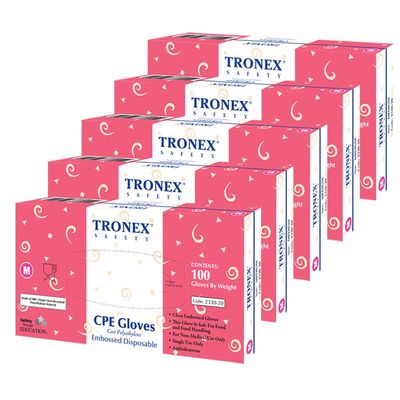 TRONEX 2330 Food Safe Cast Polyethylene CPE Embossed Clear Plastic Poly PE Disposable Gloves for Sushi, Sandwich, and Bakery Preparation, Large, 5 Boxes of 100