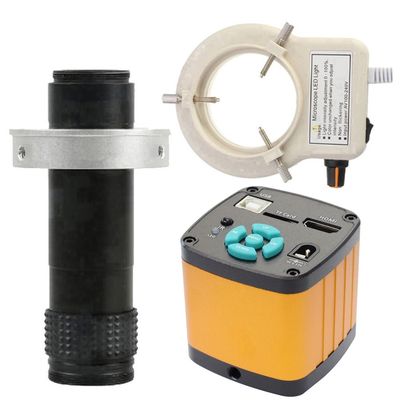 4K Trinocular Microscope Camera 48MP HD Industrial Digital HDMI USB Electronic Repair & 120X C-Mount Lens Whit 56-LED Adjustable Ring Light