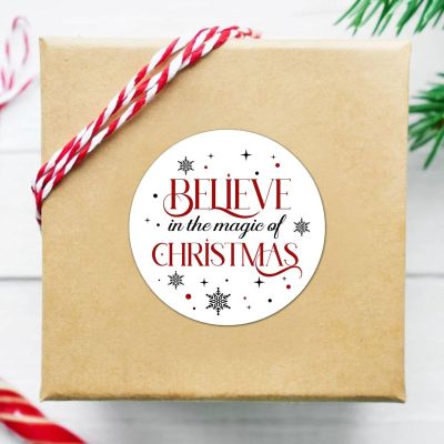 UTF4C Bubble Set of 30 Round Red Christmas Letter Print Vinyl Stickers for Scrapbook, Cards, Gifts, Packages