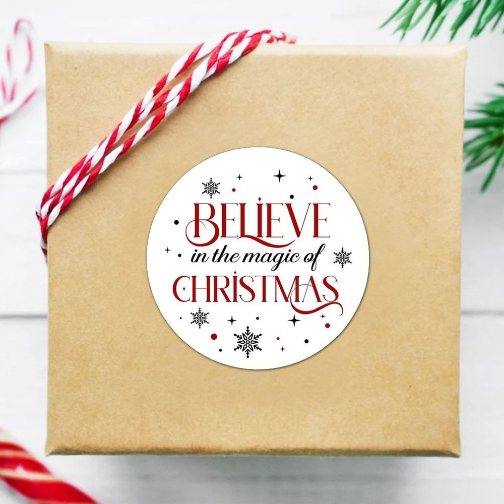 UTF4C Bubble Set of 30 Round Red Christmas Letter Print Vinyl Stickers for Scrapbook, Cards, Gifts, Packages
