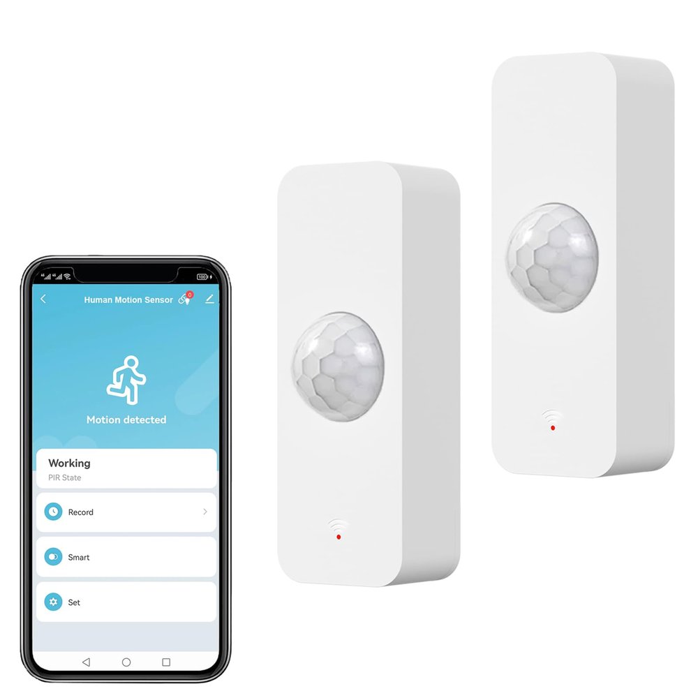 WiFi Motion Sensor, Smart Motion Detector for Home Security, Wireless Motion Sensor App Remote Monitor, Voice Command Compatible with Alexa. 2 Pack