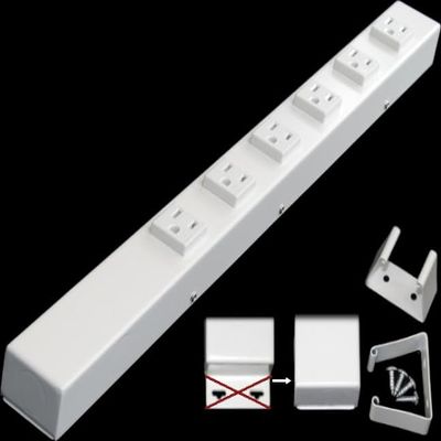 20 Hardwired Power Strip (NO Power Cord), 6 Vertical Tamper Resistant Outlets (NEMA 5-15R - NOT 20Amp), NO Ears (Without mounting tabs on Both Ends), White