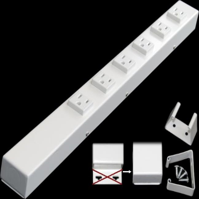 20 Hardwired Power Strip (NO Power Cord), 6 Vertical Tamper Resistant Outlets (NEMA 5-15R - NOT 20Amp), NO Ears (Without mounting tabs on Both Ends), White