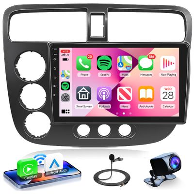 Rimoody 8Core 4G+64G Android 13 Car Radio for Honda Civic 2001-2005 Car Stereo Wireless Carplay Android Auto GPS Navigation WiFi, 9 Inch Touchscreen Bluetooth 5.0 Mirror Link FM/RDS EQ Backup Camera
