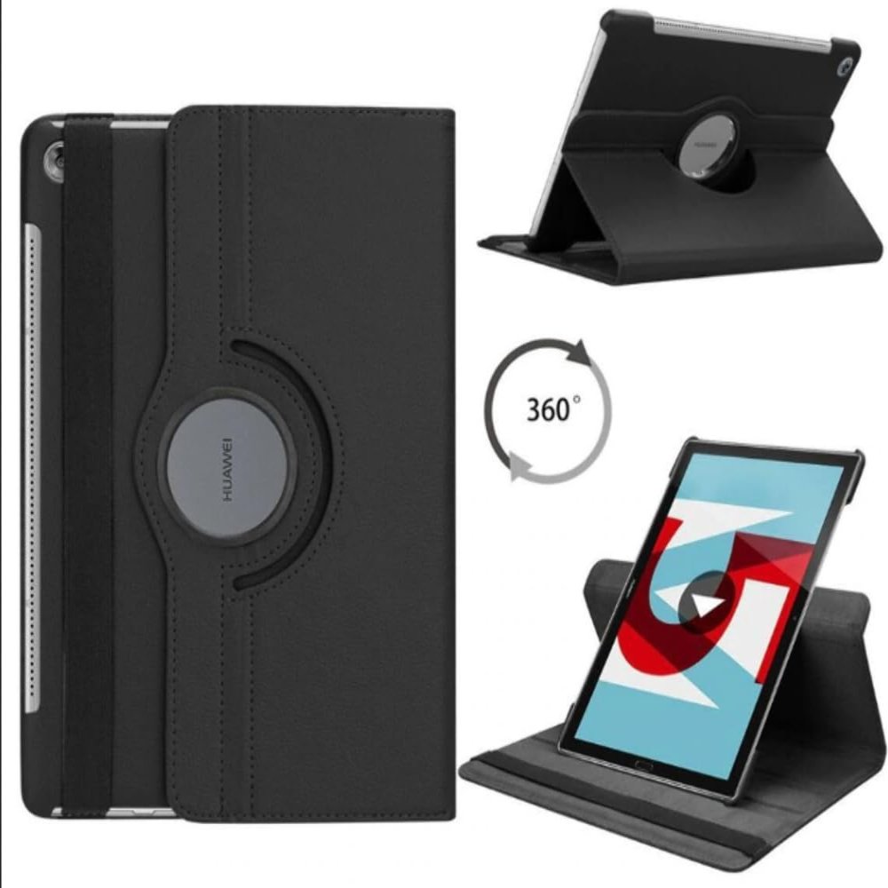 360 Rotating Leather Tablet Case Cover for Huawei MediaPad Models Black M6 (10.8'')