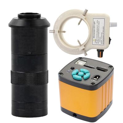 4K Trinocular Microscope Camera 48MP HD Industrial Digital HDMI USB Electronic Repair & 100X C-Mount Lens Whit 56-LED Adjustable Ring Light