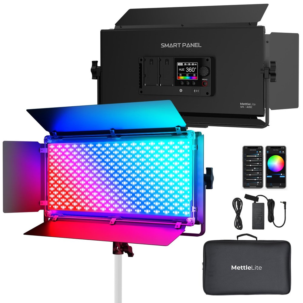 Mettlelite SPL420C RGB LED Video Light with APP Control, 360 Full Color RGB Panel Light, 2800K-8000K, CRI/TLCI 97+, 10 Scenes, Professional Photography Studio Lighting for YouTube/Stream/Photo/Video