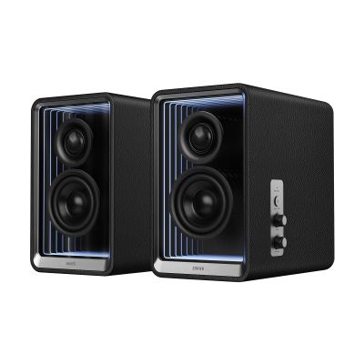 Edifier QR65 Desktop Active Monitor with 2.75" Long-Throw Aluminum Diaphragm mid-Low Drivers, Hi-Res Audio, Brilliant Light Effects, 70W Output Power Bluetooth Speakers with Stands - Black
