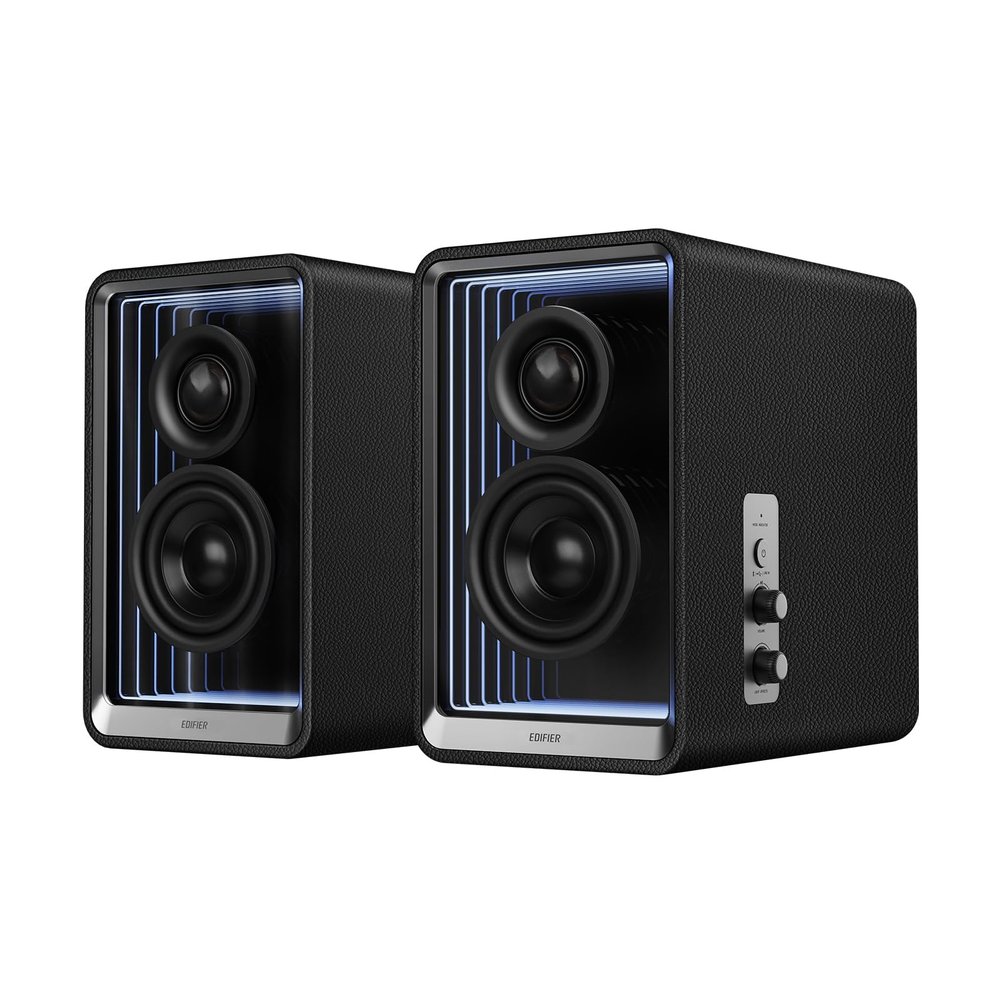 Edifier QR65 Desktop Active Monitor with 2.75" Long-Throw Aluminum Diaphragm mid-Low Drivers, Hi-Res Audio, Brilliant Light Effects, 70W Output Power Bluetooth Speakers with Stands - Black