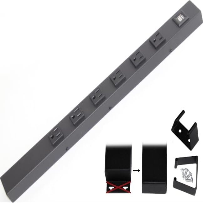 20 inch Hardwired Power Strip (NO Power Cord), 6 Vertical Outlets (NOT Tamper Resistant), NO Ears (Without mounting tabs), 15A (NOT a 20 Amp Unit), USB, Black