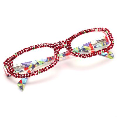 bullabulling Rectangle Bling Rhinestone Reading Glasses For Women Blue Light Blocking Reader Computer Eyeglass Frame (Christmas, 1.0, x)