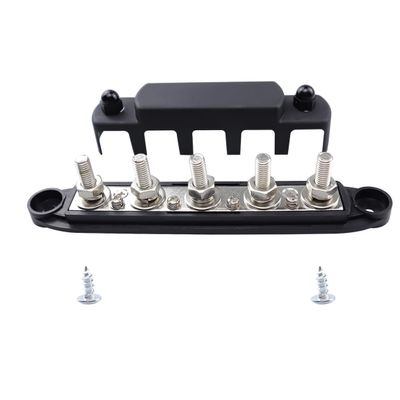 Frianchlly Power Distribution Block Bus Bar with Cover for Boat/Car/RV/Yacht, 5 x 5/16" Posts(M6), 6 x #8 Screws Terminals, Max 48V 250A