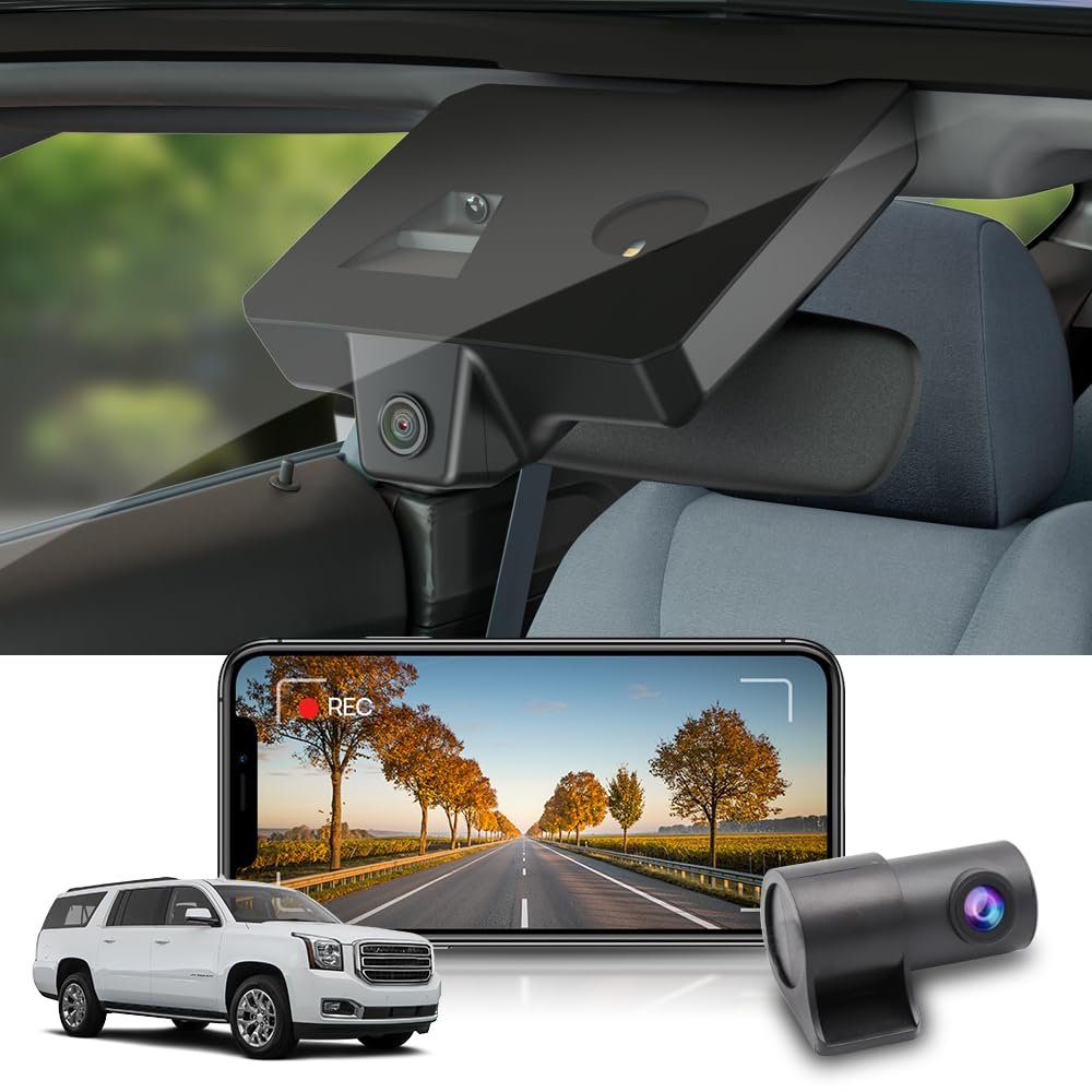 Fitcamx Front 2K+Rear 1080P Dash Cam Suitable for GMC Yukon 2015-2020 (with Auto-Dimming), OEM Factory Look, Dual HD Video, Built-in WiFi & APP, Loop Recording, G-Sensor, Easy to Set, 64GB Card