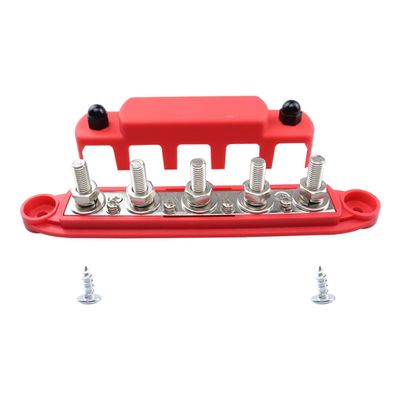 Frianchlly Power Distribution Block Bus Bar with Cover for Boat/Car/RV/Yacht, 5 x 5/16" Posts(M6), 6 x #8 Screws Terminals, Max 48V 250A