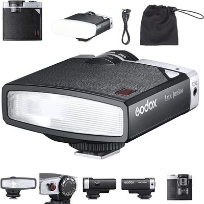 Godox Lux Junior Retro Camera Flash with Diffuser, Speedlite GN12 6000K200K CCT, Automatic and Manual Modes 1/1-1/64 Flash Power, 28mm Focal Length for Canon Nikon Sony Fuji Olympus Hot Shoe Cameras