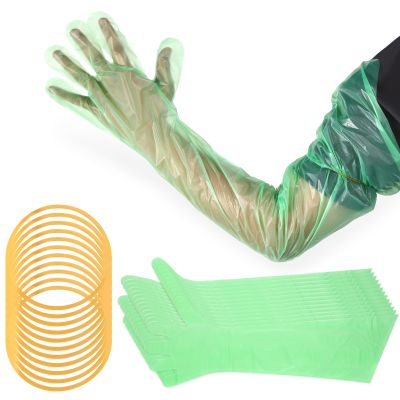Lauwell 50 Pcs Disposable Dressing Gutting Gloves 35 Inch Shoulder Length Field Dressing Gloves Veterinary Insemination Glove (Green)