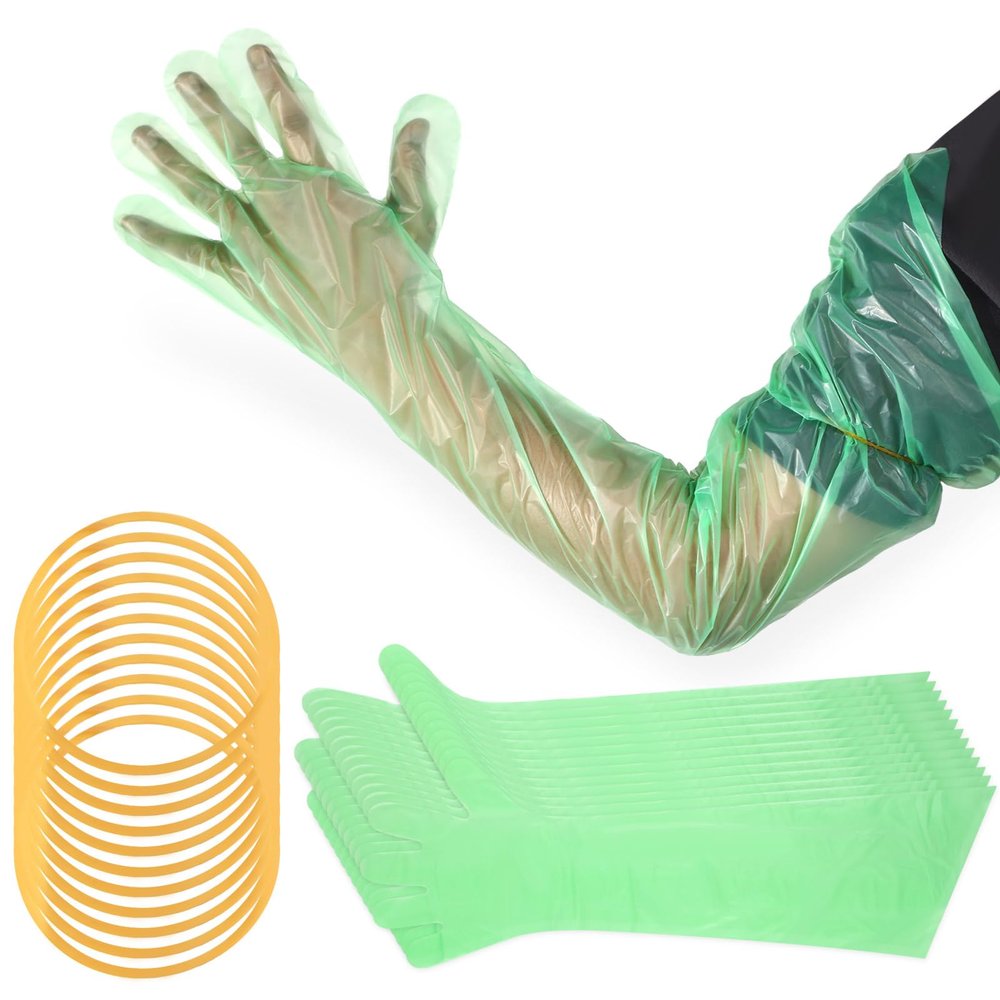 Lauwell 50 Pcs Disposable Dressing Gutting Gloves 35 Inch Shoulder Length Field Dressing Gloves Veterinary Insemination Glove (Green)