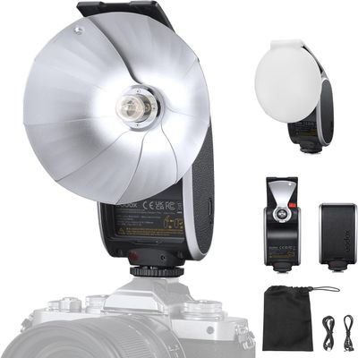 Godox Lux Senior Retro Camera Flash kit with Diffuser, GN14 1700mAh 6000K200K CCT, Automatic & Manual Modes 1/1-1/64 Flash Power, 28mm Focal Length Foldable for Canon Sony Nikon Fuji Olympus Cameras
