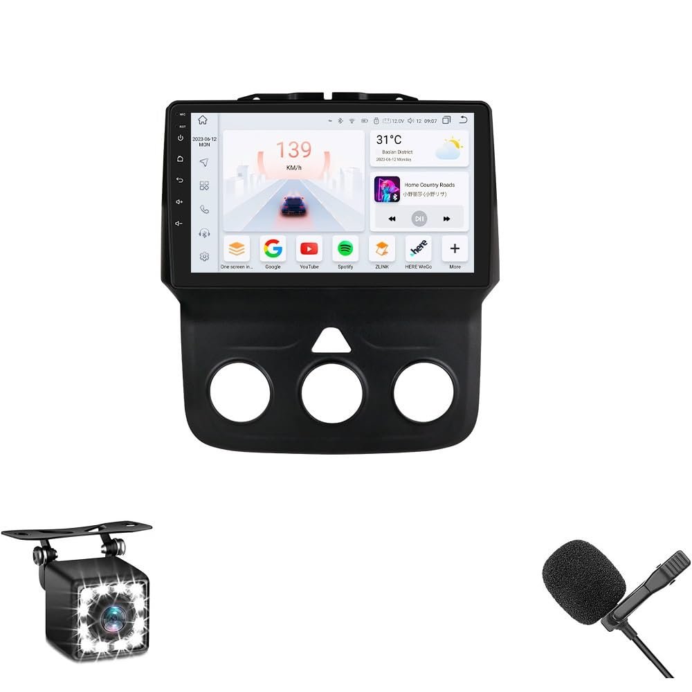 9-inch Android 12 Car Stereo for Dodge Ram 1500 2500 3500 2013-2018 Manual AC Upgrade AM/FM Radio DSP Auto Wireless Apple CarPlay GPS Navigation WiFi Bluetooth Replacement Installation Kit (4+32GB)