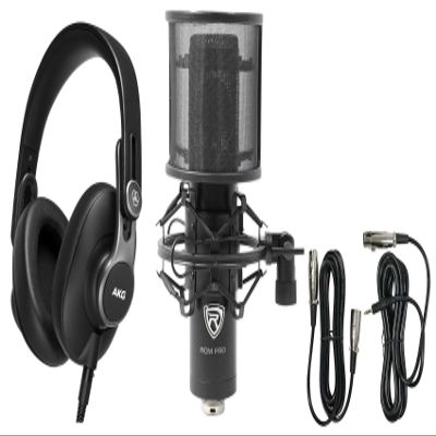 Audiosavings Bundle: AKG K371 Over-Ear Oval Closed-Back Pro Studio Headphones 50MM Drivers/Swivel Bundle with Rockville RCM PRO Studio/Recording Condenser Microphone w Samsung Capacitors (2 Items)