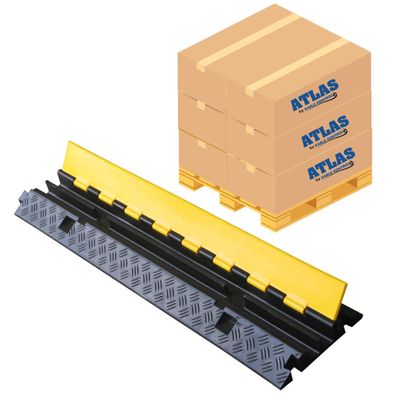 Kable Kontrol Atlas Heavy Duty Cable Protector Ramp - 2 Channel Bulk Wholesale Pallet - 10 Pcs - 40 Long Black & Yellow - 24,000 Lbs Capacity - Rubber Speed Bump Wire Protector Cord Cover - CP9987