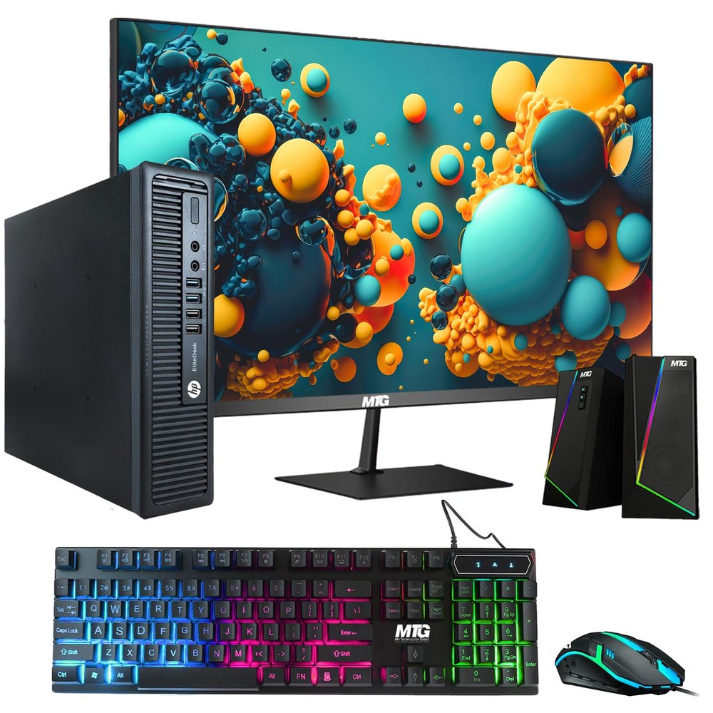 HP Elite 800 G1 USFF Desktop Computer PC, Intel Core i5 4th Gen Processor, 4GB RAM, 120 SSD, MTG New 22 inch Monitor, RGB Speaker and Keyboard Mouse, WiFi Windows 11 64-Bit (Renewed)