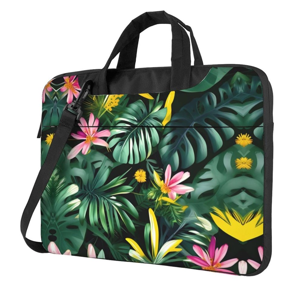15.6-Inch Laptop Computer And Tablet Shoulder Bag Carrying Case,Business Casual,Tropical Leaves With Flowers Print