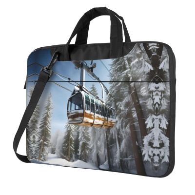 15.6-Inch Laptop Computer And Tablet Shoulder Bag Carrying Case,Business Casual,Winter Cable Ski Lift Print