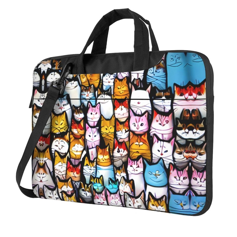 15.6-Inch Laptop Computer And Tablet Shoulder Bag Carrying Case,Business Casual,Many Cartoon Cats Print