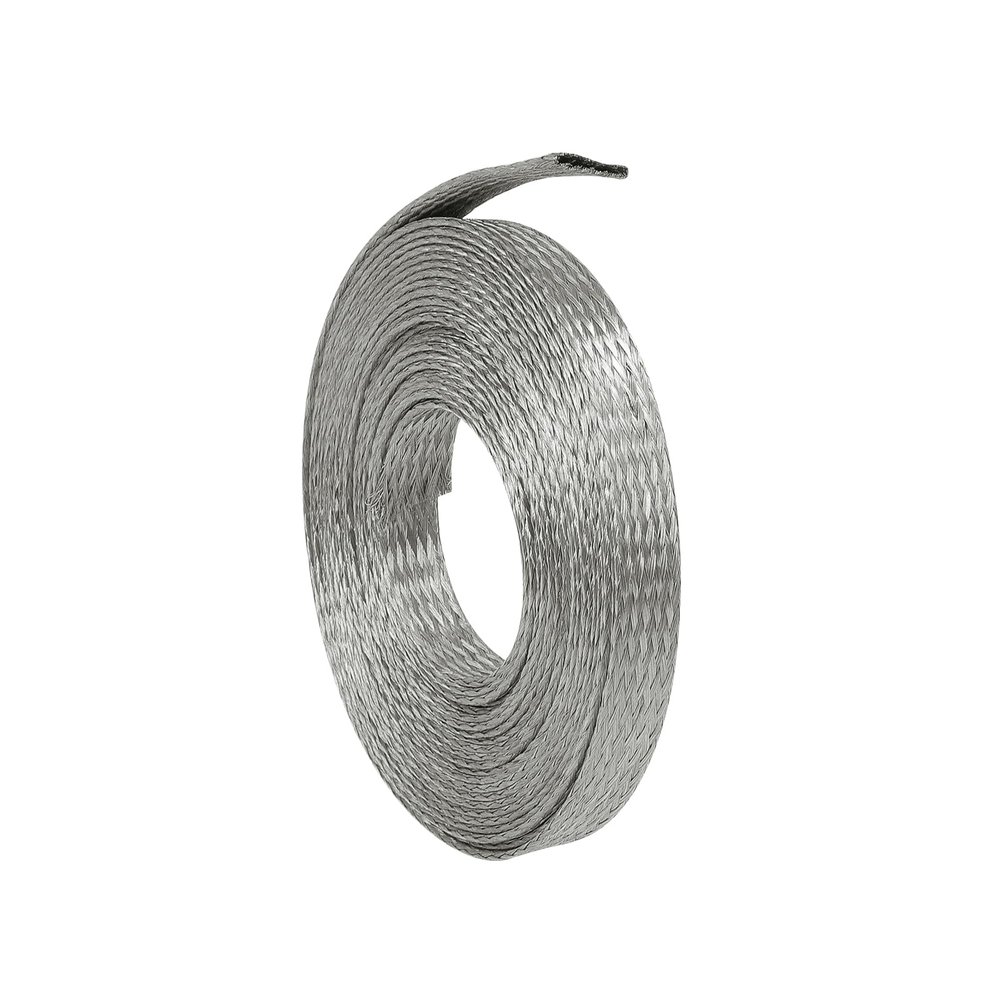 FOURUB Tinned Copper Wire Shielding Sleeving Cable Shielding Wire Loom Flat Metal Braid Ground Strap Shield Wire Sheathing (Silver, 1/2"-16ft)