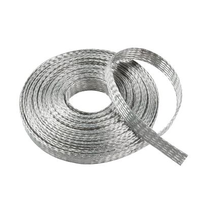 FOURUB Flat Tinned Copper Wires Shielding Sleeving,Wire Cable Braided Sleeve Shield Metal Ground Straps EMI/RFI Mesh Protect (Silver, 5/16"-22ft)