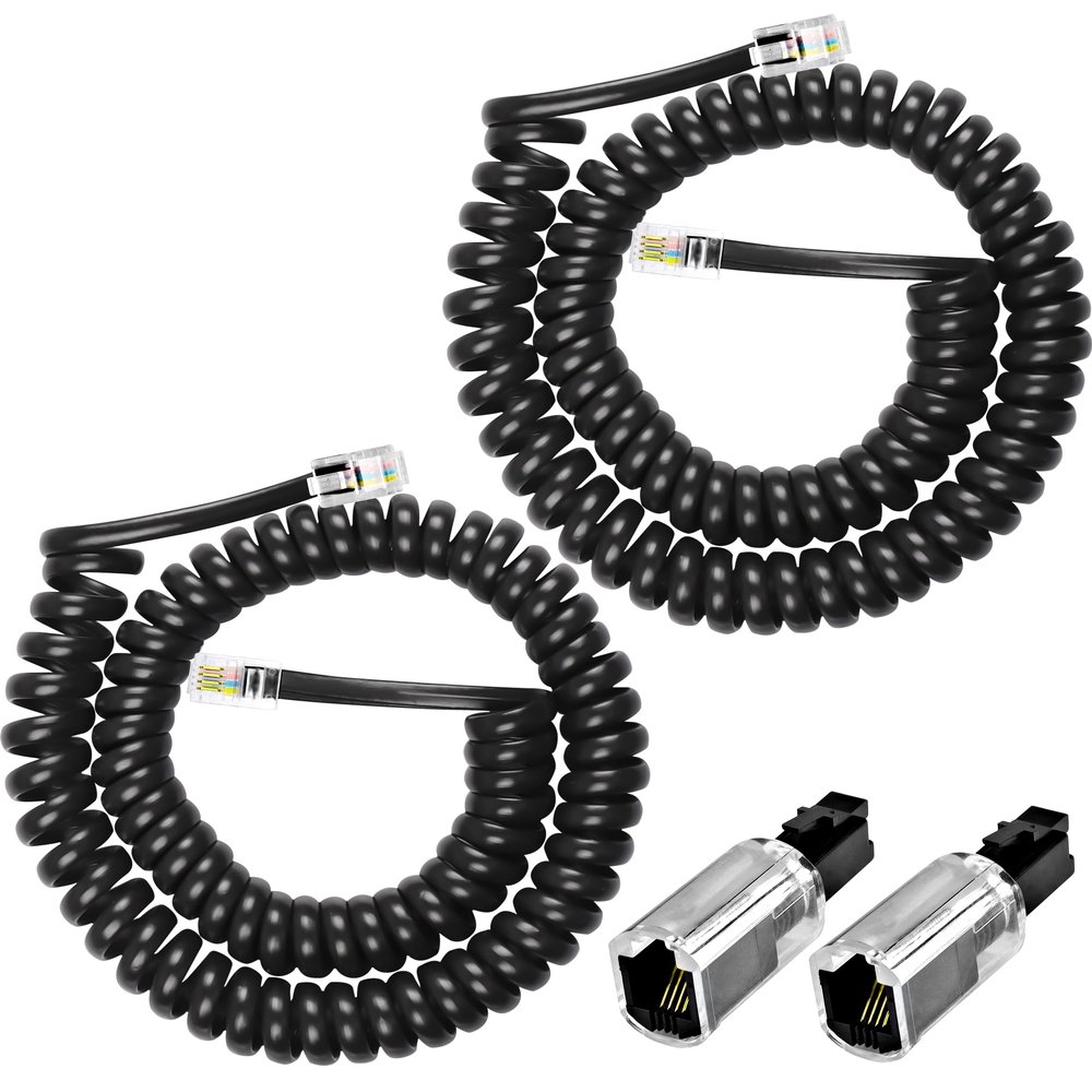 MEIRIYFA RJ9 Telephone Cord Phone Cord for Landline Detangler Desk Phone Handset Coiled Cable, 4P4C Male to Male Cable with 360 Degree Phone Line Anti-Tangler -2 Pack(9.8FT)