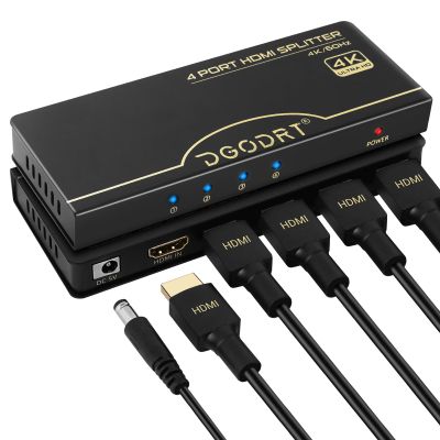 HDMI Splitter 1 in 4 Out 4K@60Hz, 1x4 4 Port HDMI 2.0 Splitter UHD Powered, Support HDCP Bypass, EDID Management, 18Gbps Bandwidth  4-Way Output for TV, Fire Stick, PS5, Blu-ray
