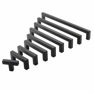 JCAKES Black Cabinet Handle Square Furniture Hardware Stainless Steel Kitchen Door Knobs Cupboard Wardrobe Drawer Pulls 1Pcs