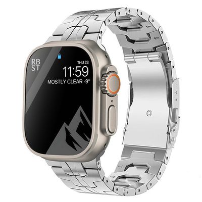 CarXs Wristband for Apple Watch 38mm 40mm 41mm 42mm 44mm 45mm 49mm Titanium Accessory Wristband for IWatch 9/8/7/6/5/4/3/2/1/SE Series Men (Silver,42-44-45-49 MM)