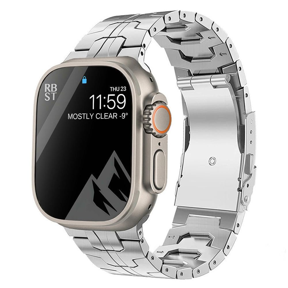 CarXs Wristband for Apple Watch 38mm 40mm 41mm 42mm 44mm 45mm 49mm Titanium Accessory Wristband for IWatch 9/8/7/6/5/4/3/2/1/SE Series Men (Silver,42-44-45-49 MM)