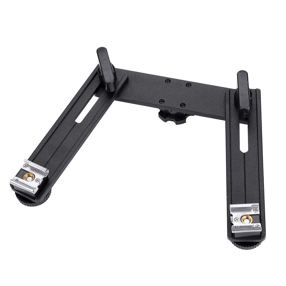 Acouto Aluminum Alloy Camera Bracket Holder Stand with Double Hot Shoe Extension Bar Adjustable Camera Bracket Camera Flash Bracket Flashlight Holder for Camera Flashlight, Acouto37qir20n5k