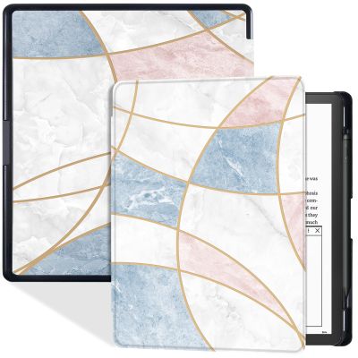 BOZHUORUI Case for 10.2" Kindle Scribe 2022/2024 Tablet - Slim Lightweight PU Leather Book Folio Cover with Pen Holder & Auto Sleep/Wake (Marble)