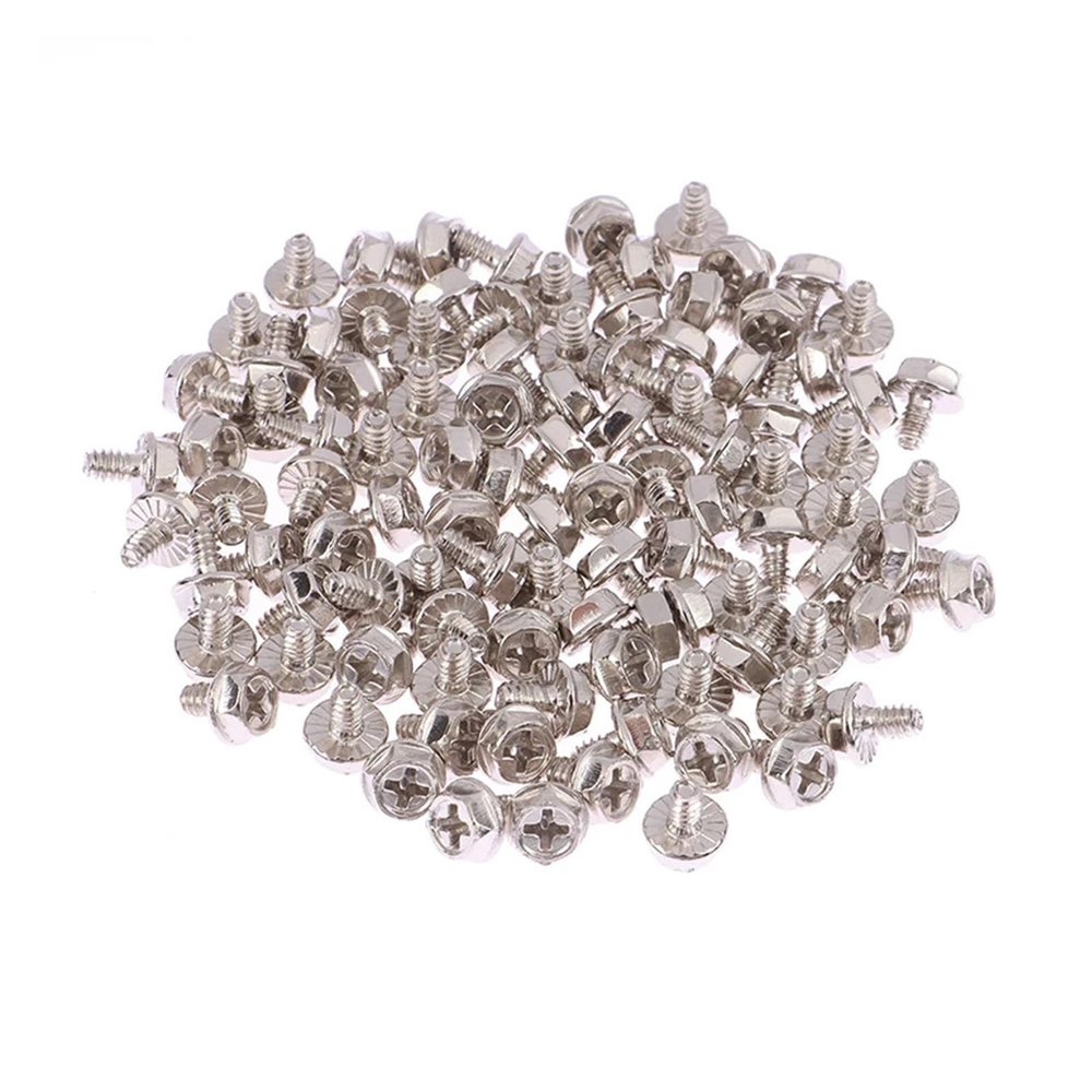 100pcs Toothed Hex 6/32 Computer PC Case Hard Drive Motherboard Mounting Screws for Motherboard PC Case CD-ROM Hard Disk (Color : Sliver)