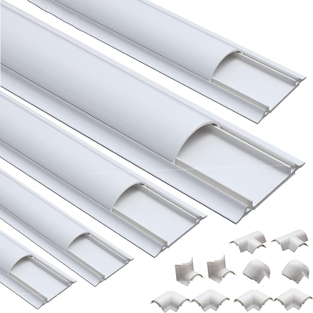 RAKKYO Half Round Wire Management, Large Wide Cable Cover White PVC Plastic, Computer Screen Phone Charger Cord Track, Office Warehouses Events Exhibitions, 197 inch Long Weatherproof No Trip (Size :