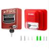 QWORK Wired Emergency Sound and Light Fire Alarm Station, 12 / 24V DC Wired Strobe Siren Horn and Dual Action Manual Call Point Panic Button 9-28VDC with 2 Keys view 1