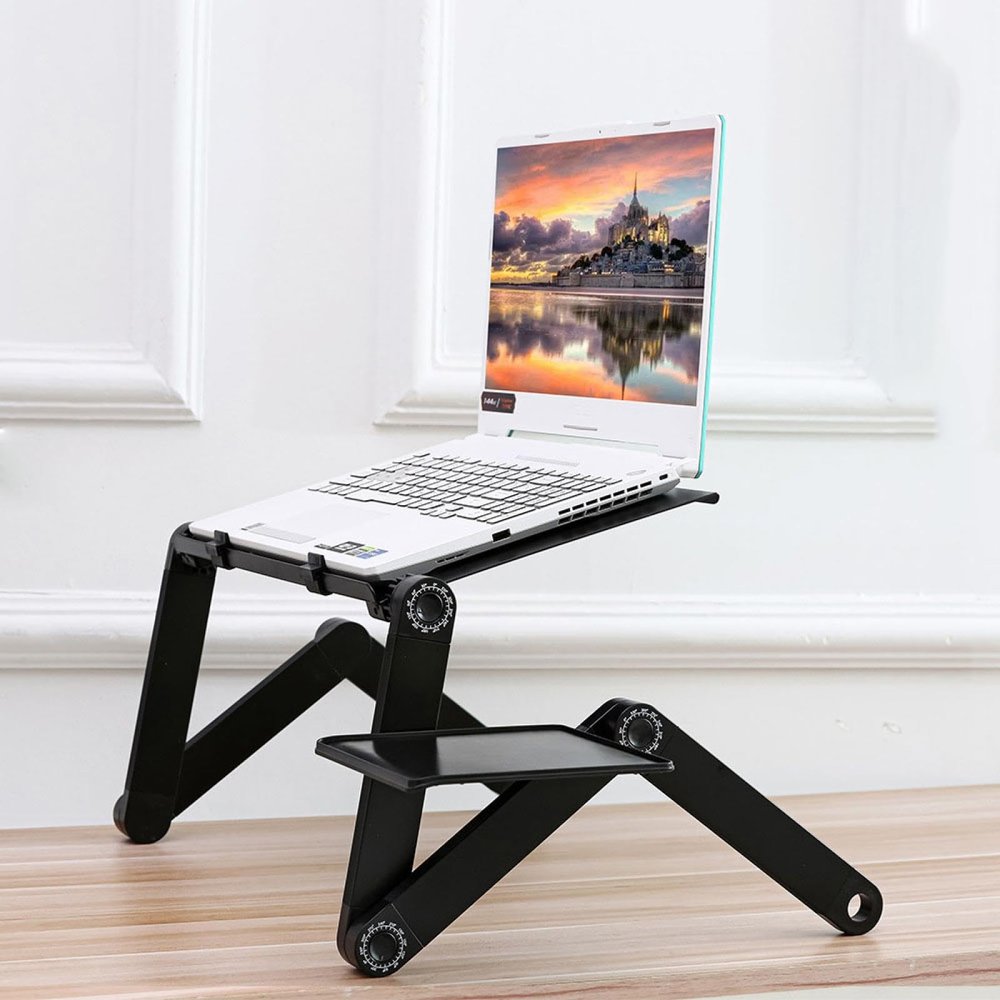 Adjustable Folding Computer Stand Lazy Dormitory Office Bed Aluminum Alloy Laptop Desk with Fan Portable