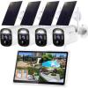Kittyhok Solar Security Camera Outdoor System with Monitor | 4pcs Wireless Solar Powered Security Camera, Human Detection, Spotlight, for Home Security | 10CH NVR, 10'' IPS Monitor, Local Storage view 1