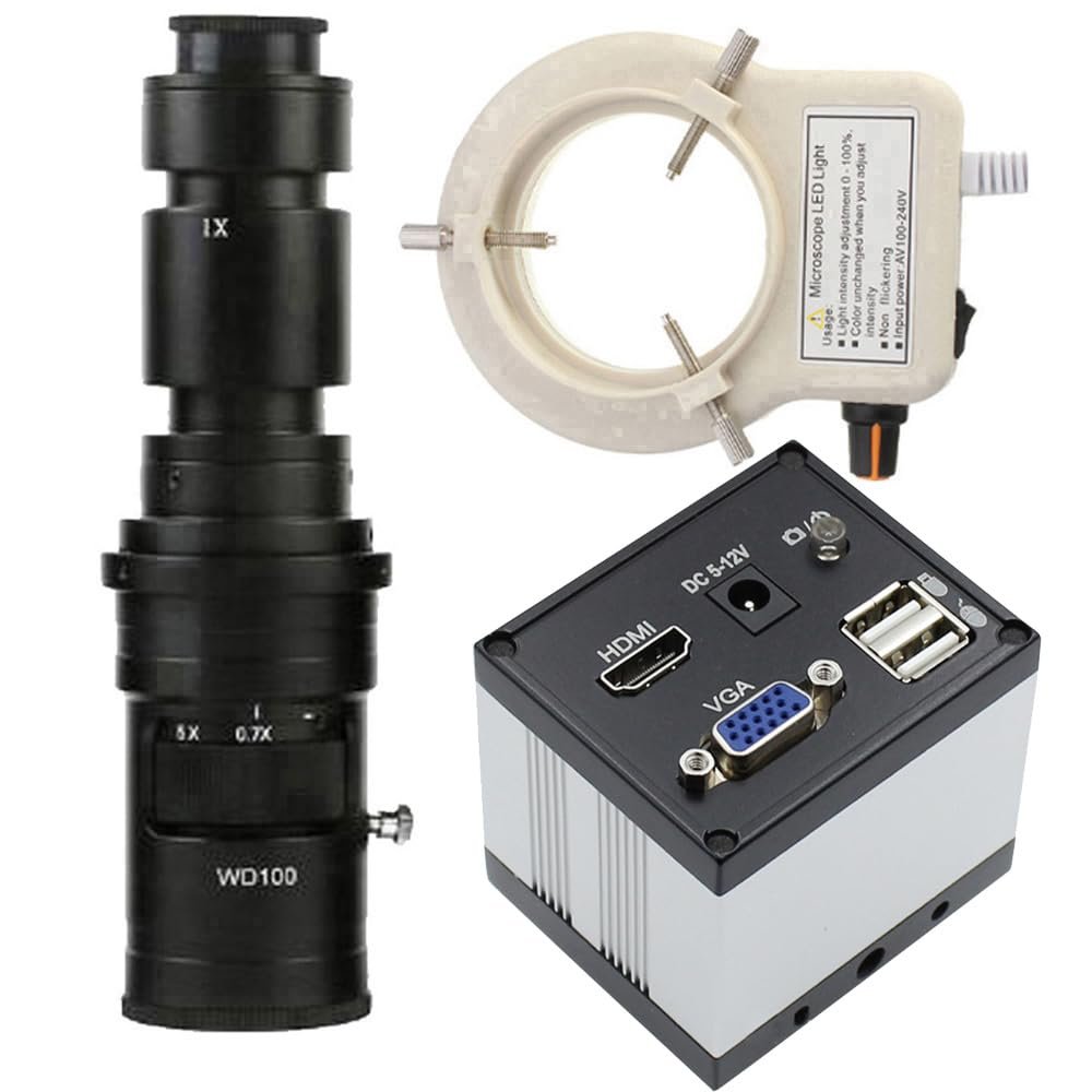 2MP VGA HDMI Digital Industrial Microscope Video Camera For Repair Phone Solder & 500X C-Mount Lens Whit 56-LED Adjustable Ring Light