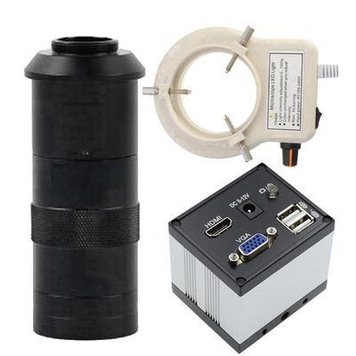 2MP VGA HDMI Digital Industrial Microscope Video Camera For Repair Phone Solder & 100X C-Mount Lens Whit 56-LED Adjustable Ring Light