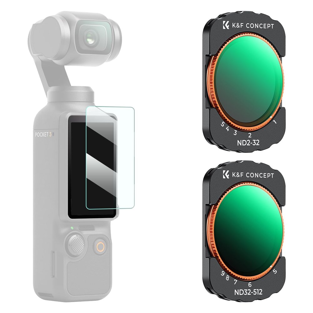 K&F Concept Adjustable Magnetic ND Filters Set for DJI Osmo Pocket 3 Creator Combo, Adjustable ND Filters 1-5 Stops + 6-9 Stops Set