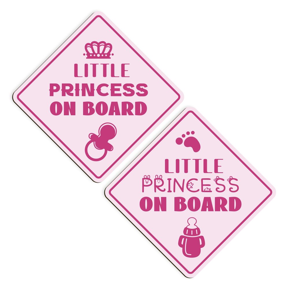 2pcs Little Princess On Board Car Stickers, 5.1x5.1 Inch Reflective Magnetic Baby in Car Sticker for Car Safety Warning Sign Decals Accessories for Various Vehicles