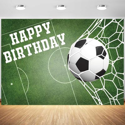 12x8ft Soccer Happy Birthday Backdrop Boy Party Green Grass Photography Background Birthday Football Field Banner Cake Table Decorations Supplies Photo Booth Props